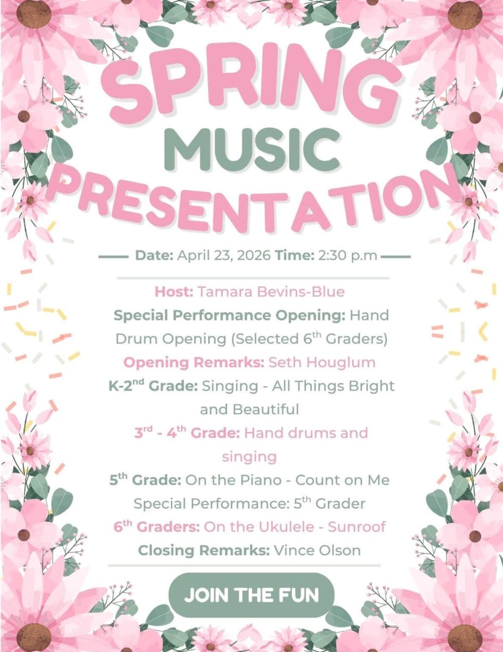 Flyer for the Spring Music Presentation